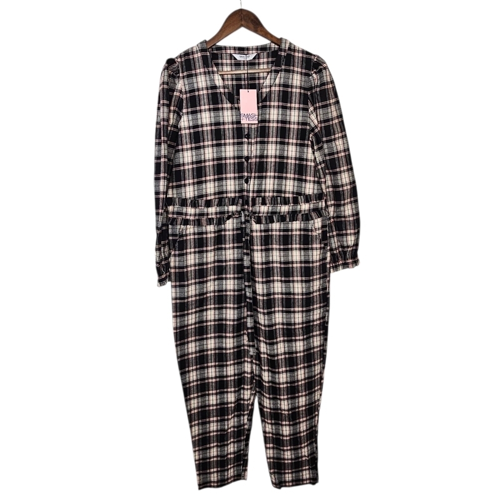 Smash + Tess NWT Remy Henley Romper Black Plaid Sz M